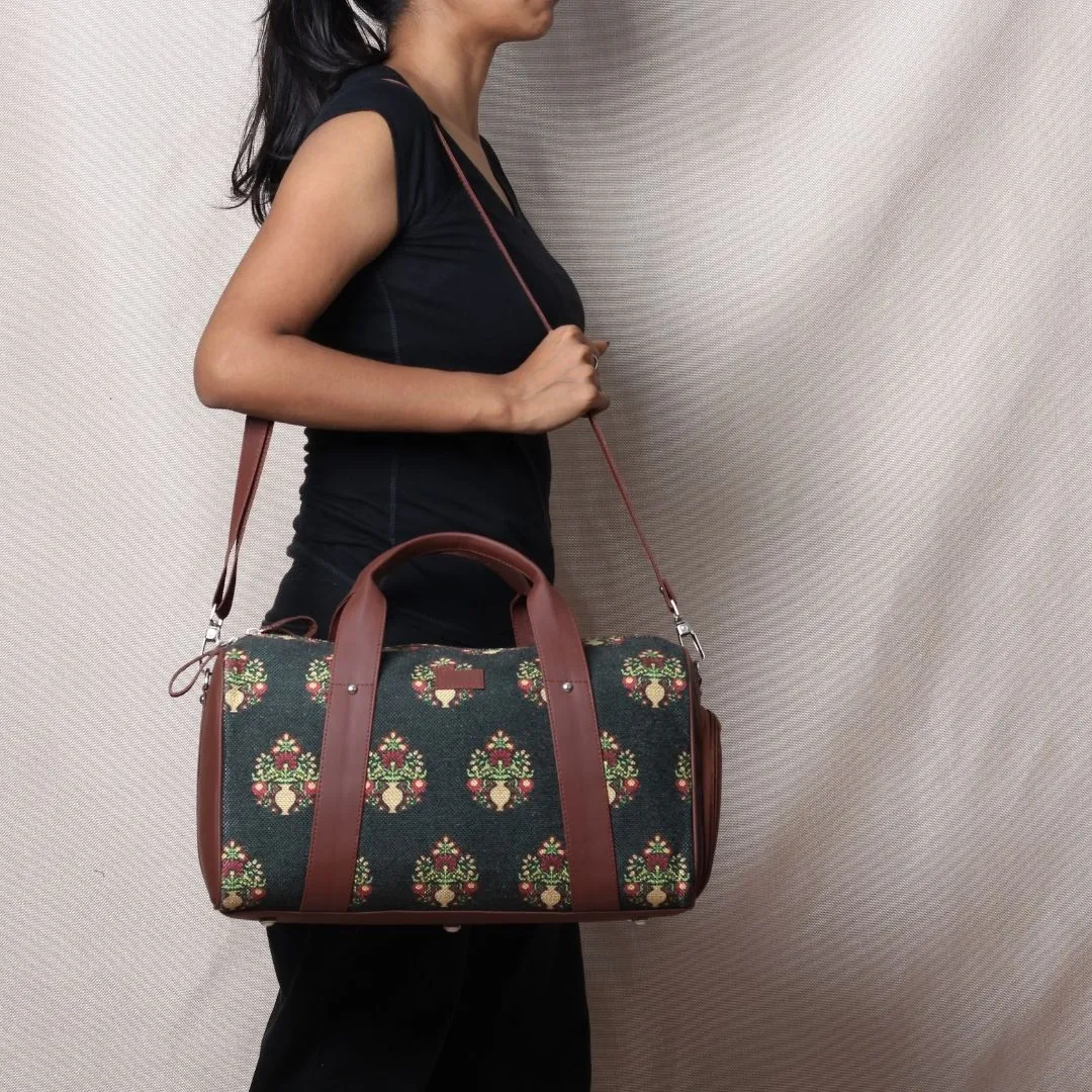 Royal Green Mogra Print Medium Duffel Bag