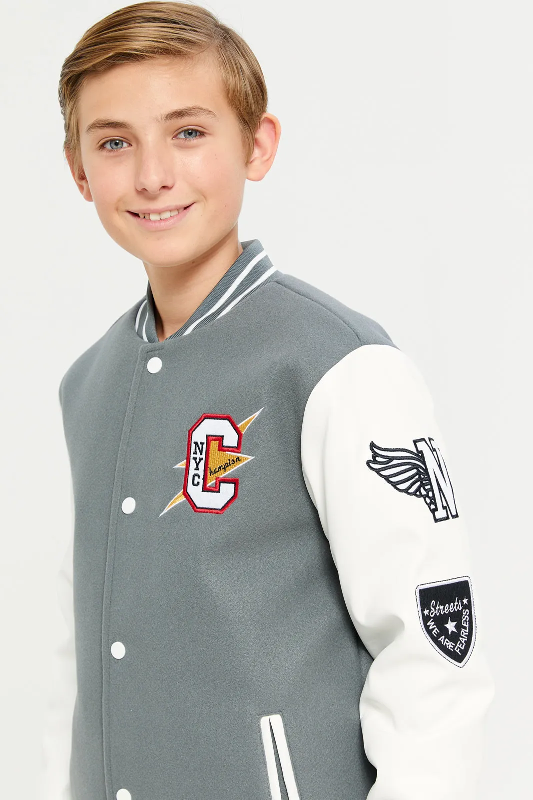 Senior Boys Grey Embellished Basketball Jacket