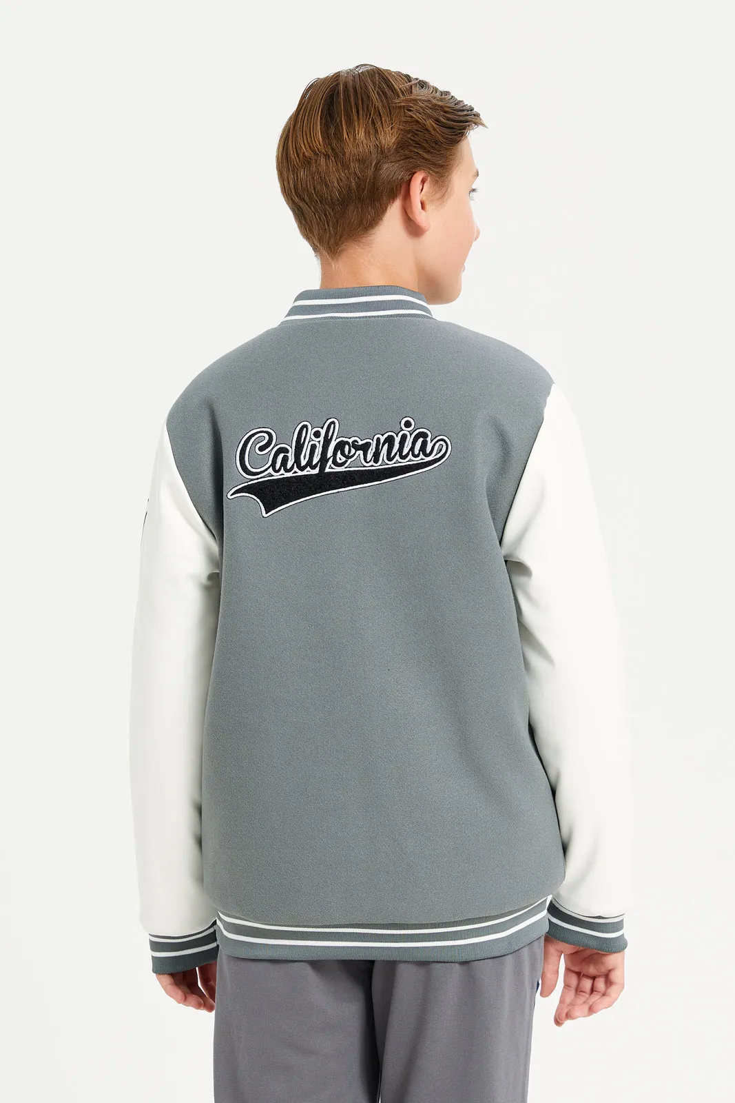 Senior Boys Grey Embellished Basketball Jacket