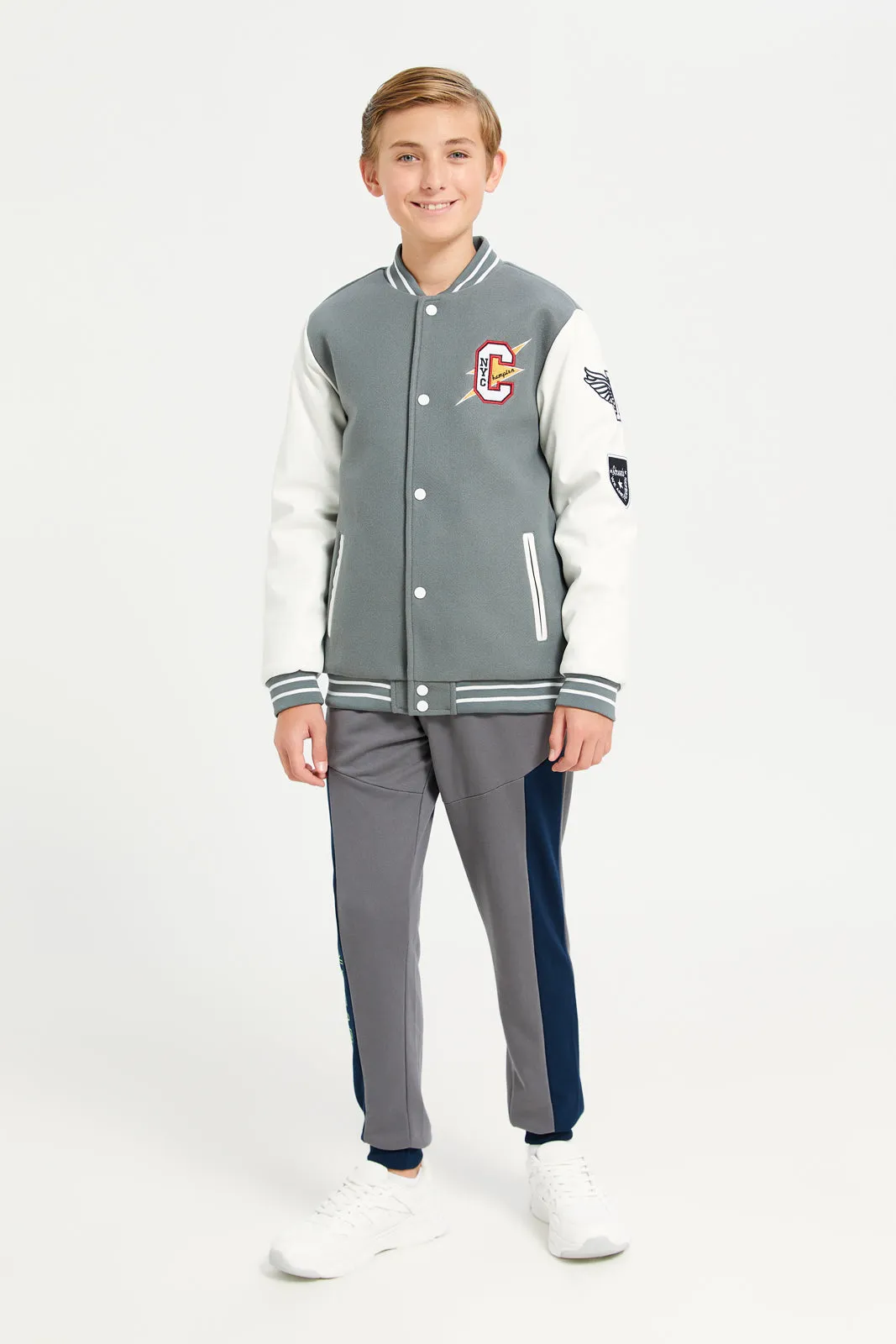 Senior Boys Grey Embellished Basketball Jacket