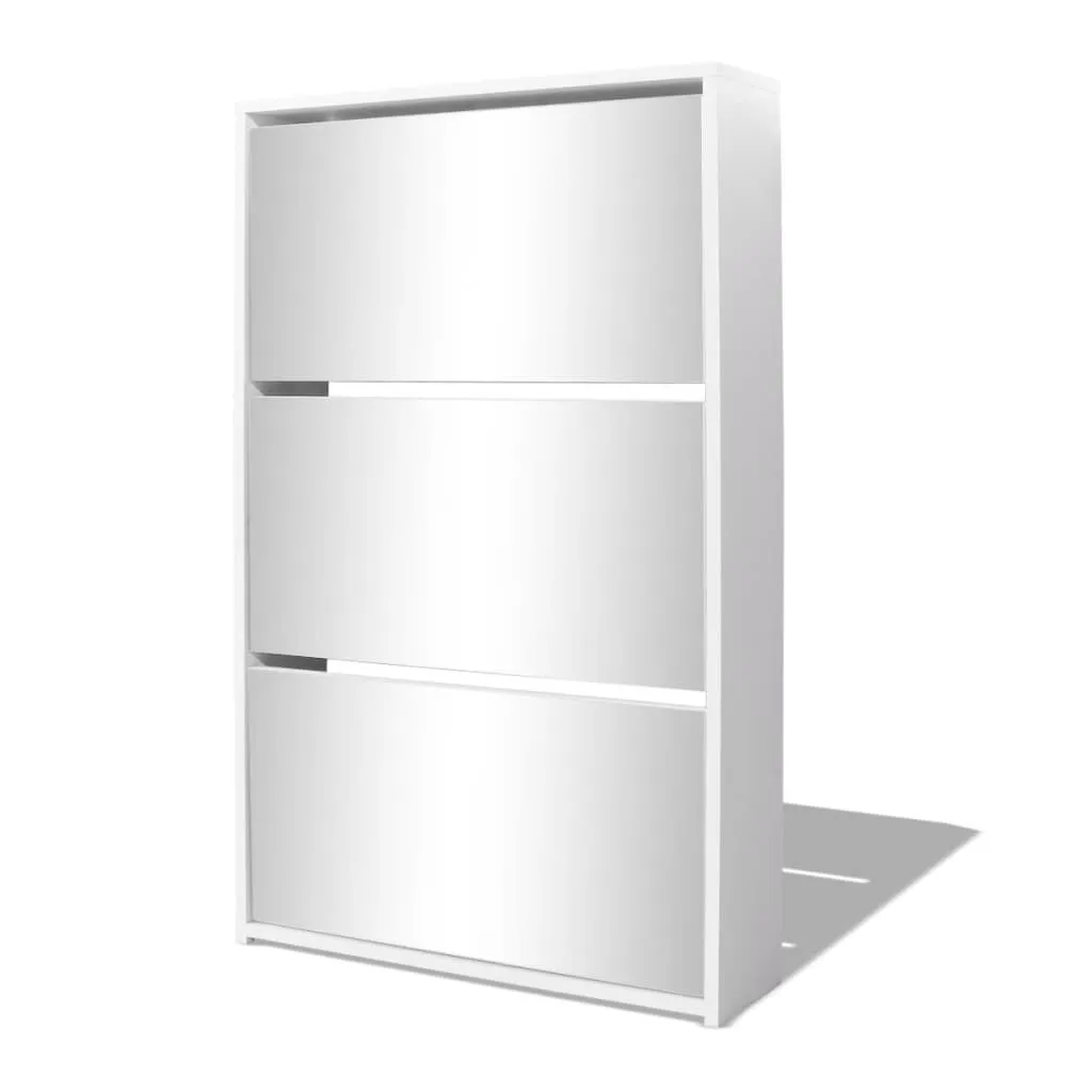 Shoe Cabinet 3-Layer Mirror White 63x17x102.5 cm