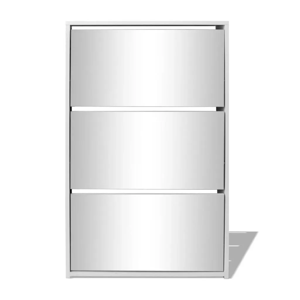 Shoe Cabinet 3-Layer Mirror White 63x17x102.5 cm