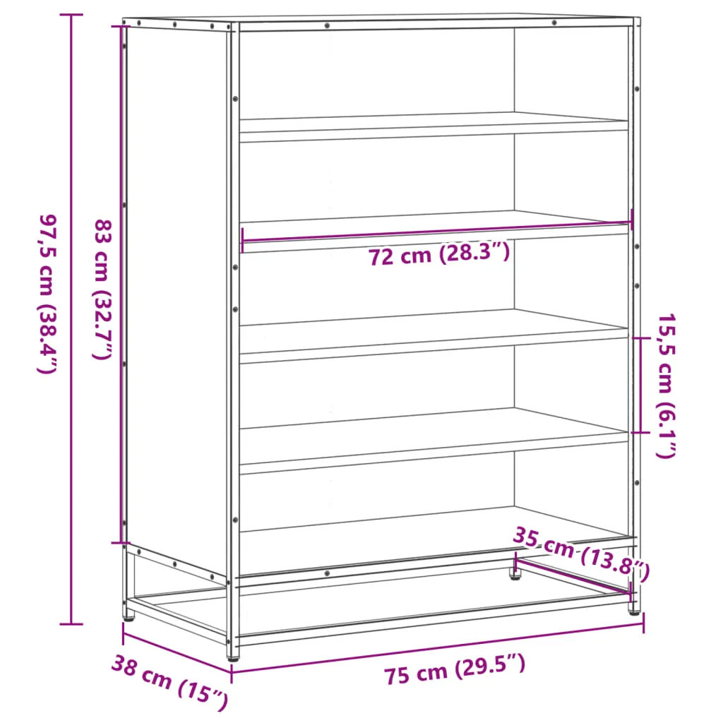 Shoe Cabinet Grey Sonoma 75x38x97.5 cm Engineered Wood and Metal