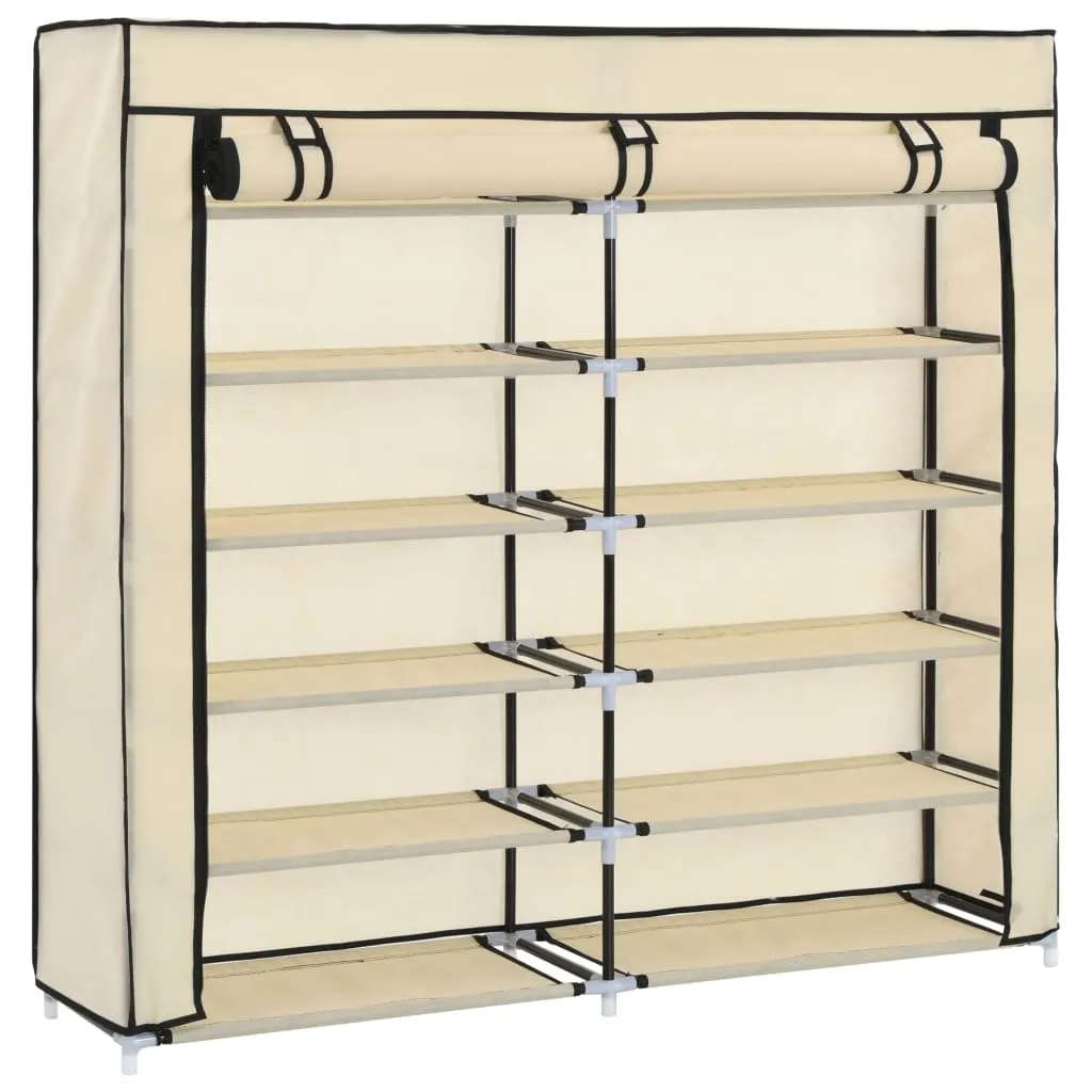 Shoe Cabinet with Cover Cream 115x28x110 cm Fabric