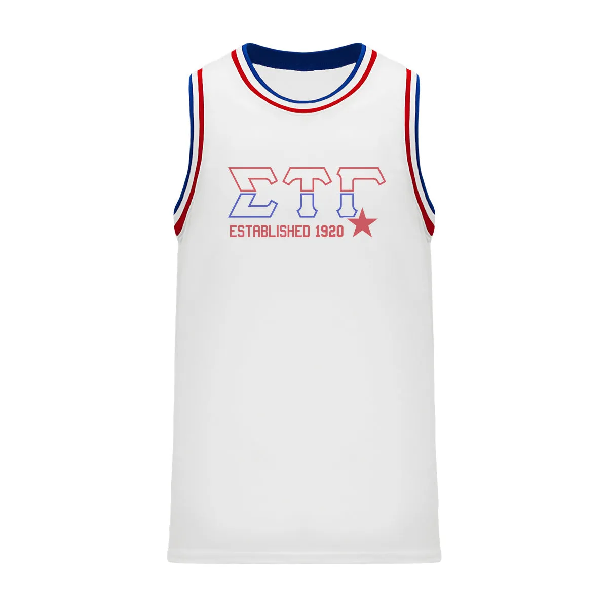 Sig Tau Retro Block Basketball Jersey