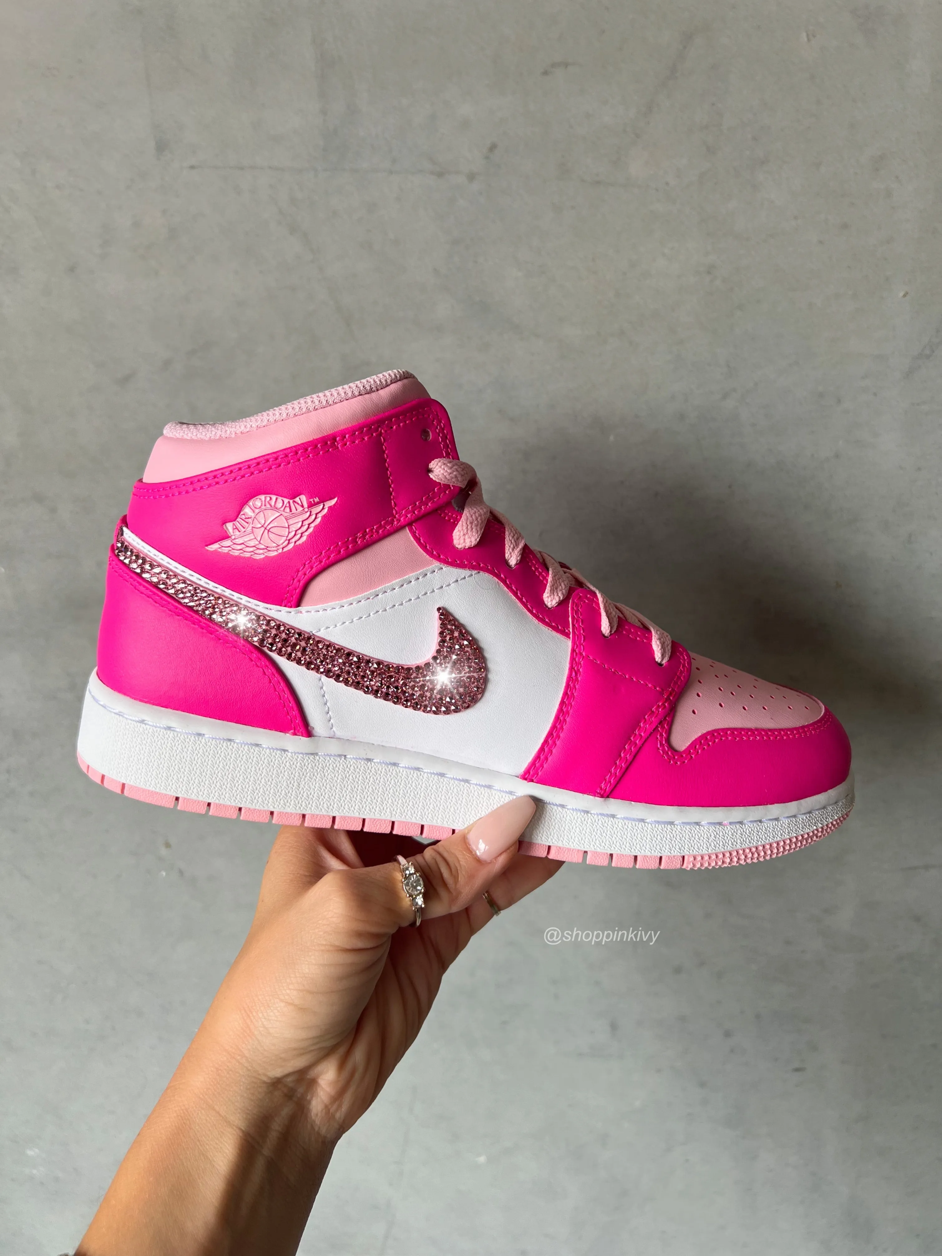 SIZE 6 Pink Swarovski Women’s Air Jordan 1 Mid Shoes