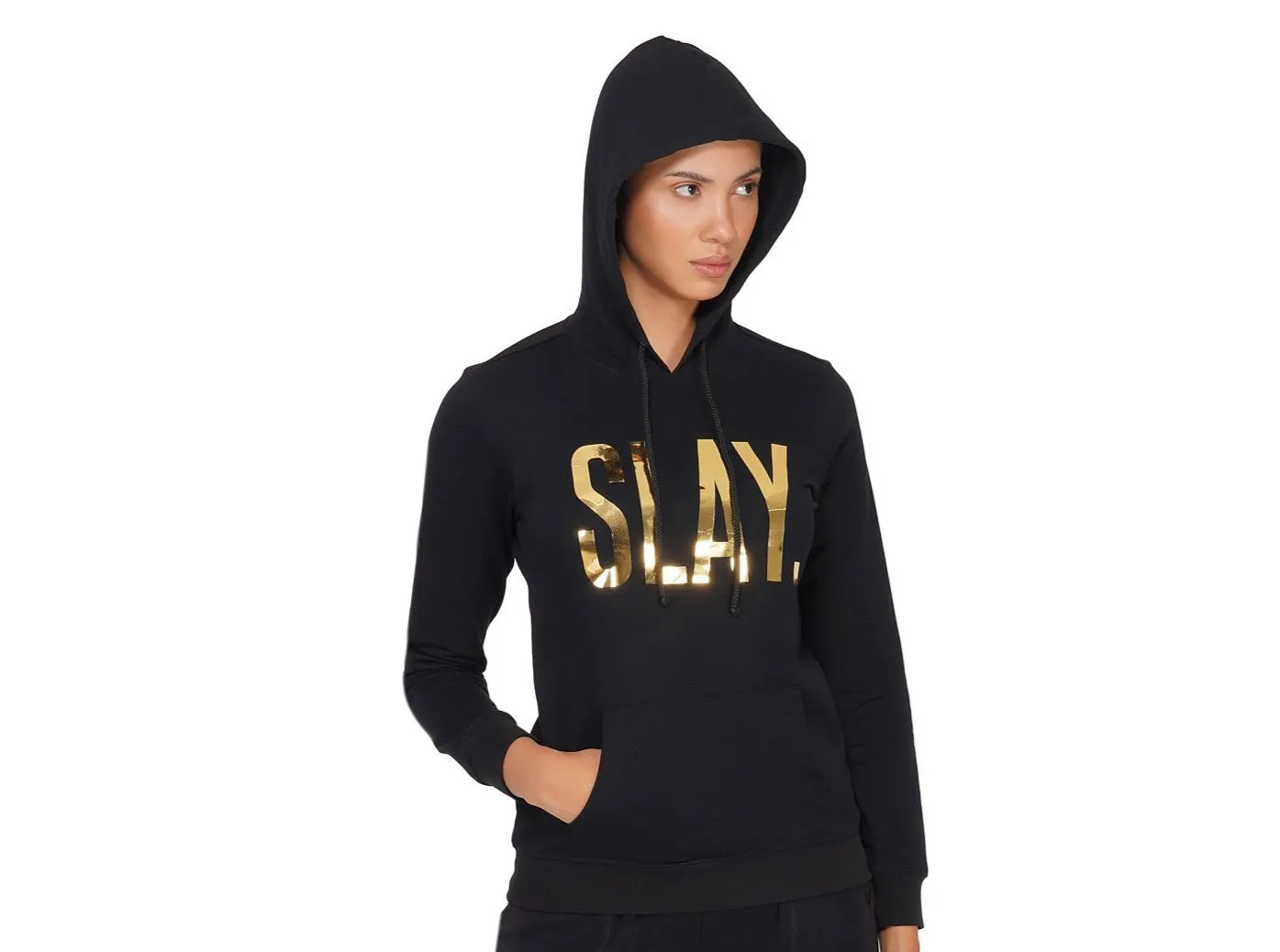 SLAY. Classic Women's Limited Edition Gold Mirror Foil Print Black Hoodie