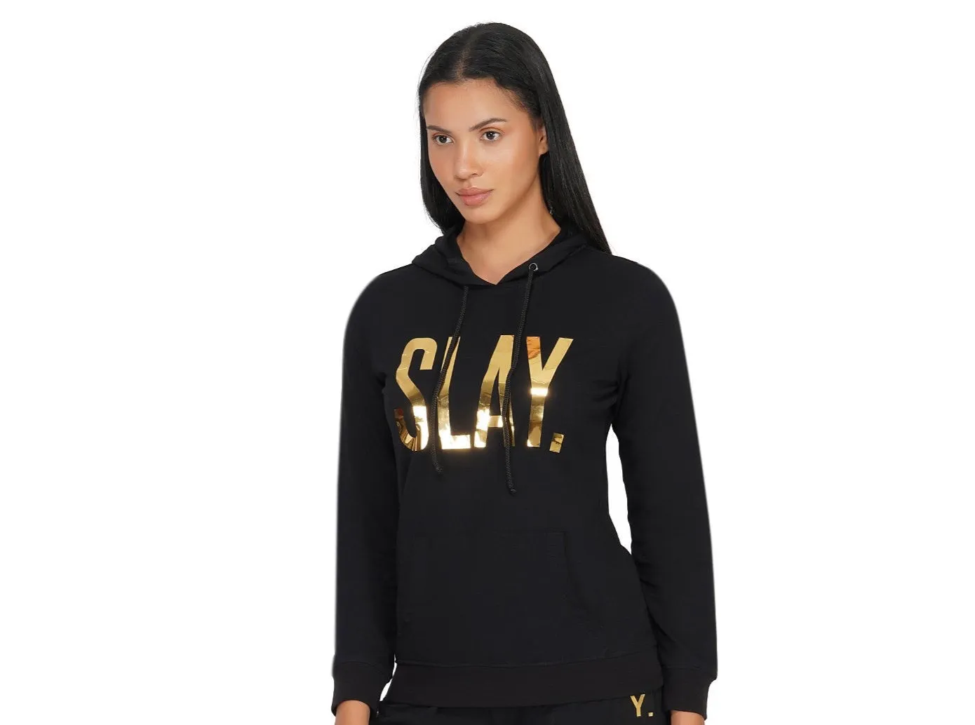 SLAY. Classic Women's Limited Edition Gold Mirror Foil Print Black Hoodie