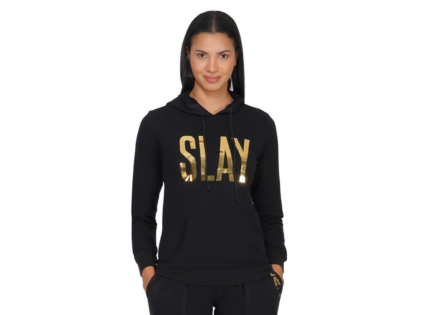 SLAY. Classic Women's Limited Edition Gold Mirror Foil Print Black Hoodie