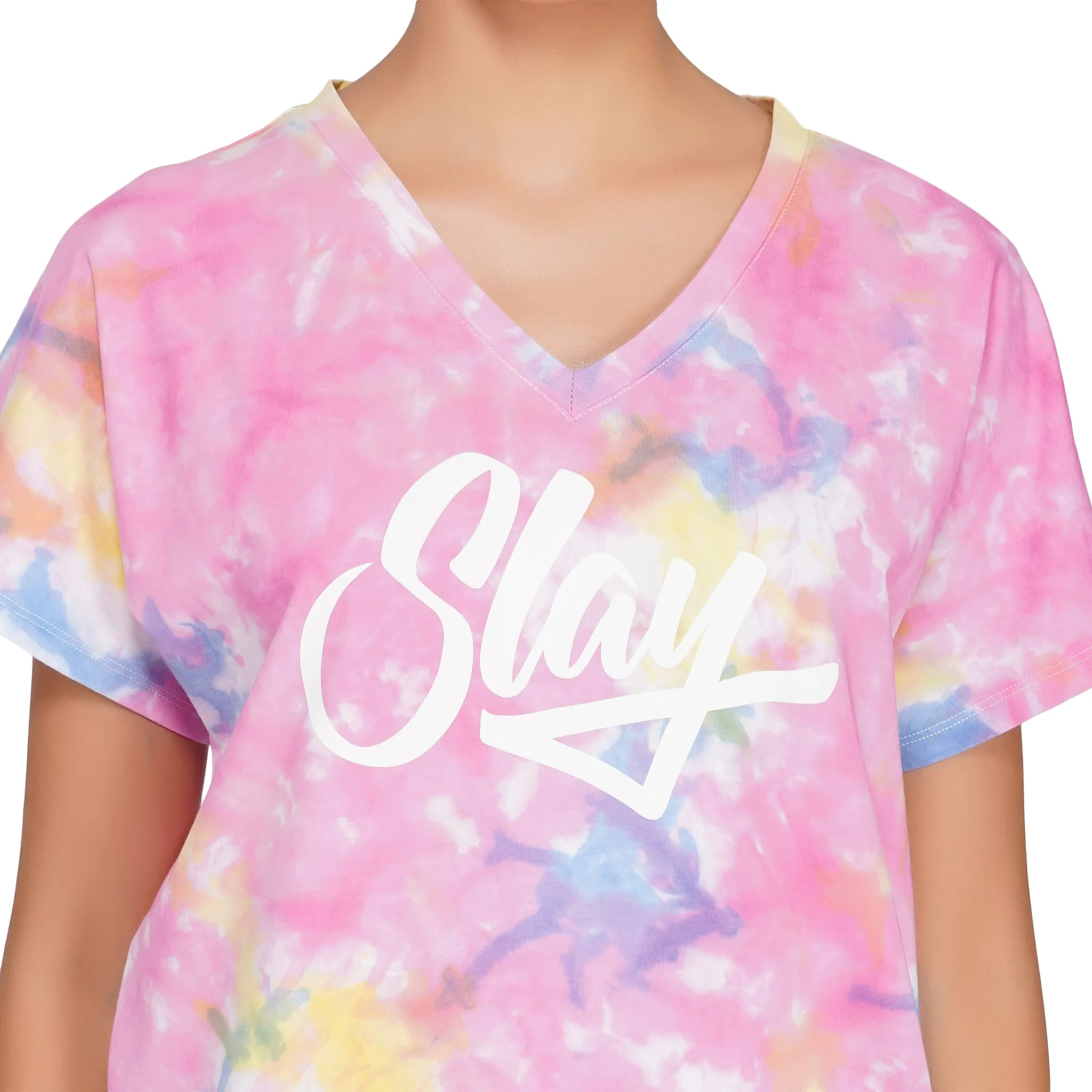 SLAY. Women's Pink Tie Dye T Shirt & Shorts Oversized Co-ord Set