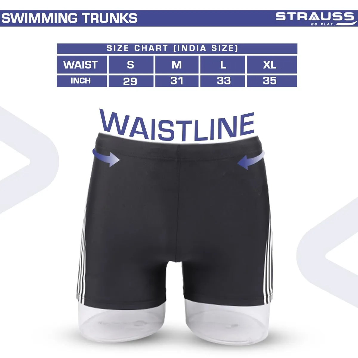 STRAUSS Swimming Shorts | Swimming Trunks for Men | Can Be Used for Gym, Running, Cycling, Swimming, Basketball, Cricket, Yoga, Football, Tennis, Badminton & More | Size: M,(White Lines)