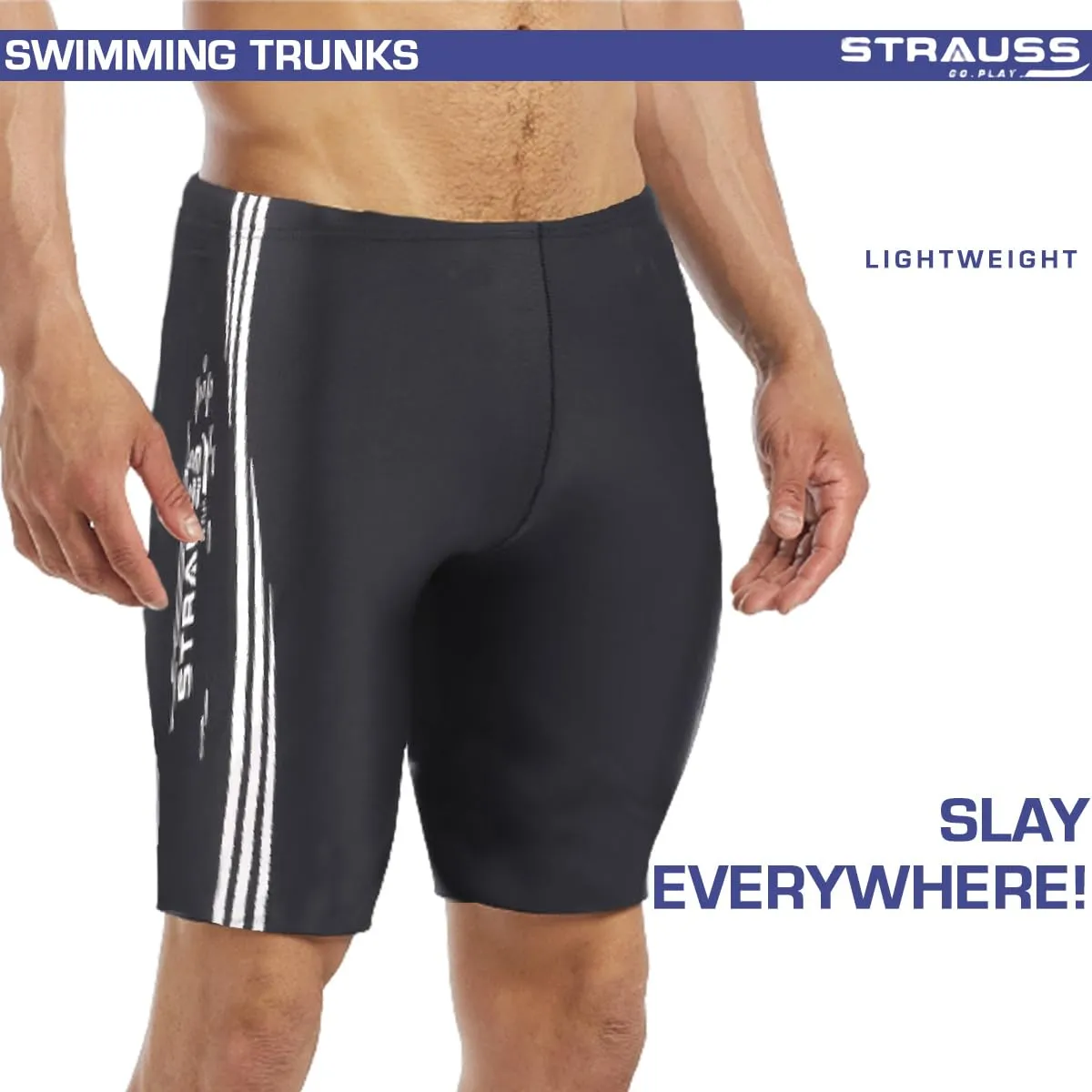 STRAUSS Swimming Shorts | Swimming Trunks for Men | Can Be Used for Gym, Running, Cycling, Swimming, Basketball, Cricket, Yoga, Football, Tennis, Badminton & More | Size: M,(White Lines)