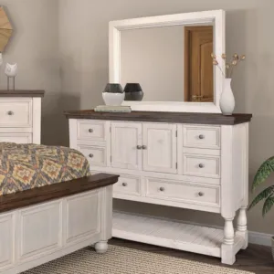 Sunset Trading Rustic French Dresser and Mirror Set in Distressed White and Brown