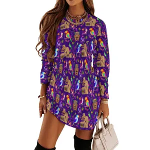 Tiki Plays The Drums Long Sleeve Patchwork T-shirt Dress