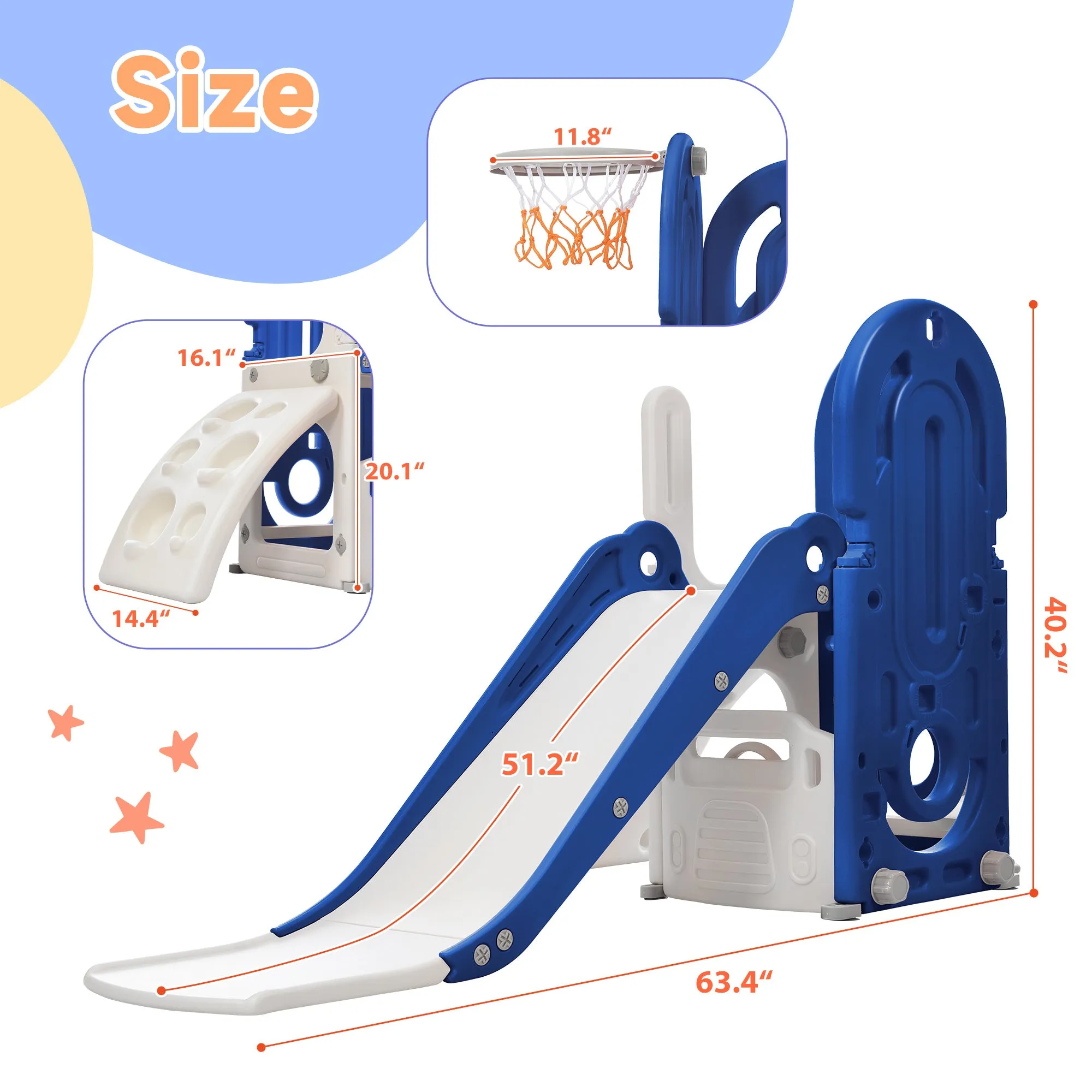 Toddler Climber and Slide Set 4 in 1; Kids Playground Climber Freestanding Slide Playset with Basketball Hoop Play Combination for Babies Indoor & Outdoor