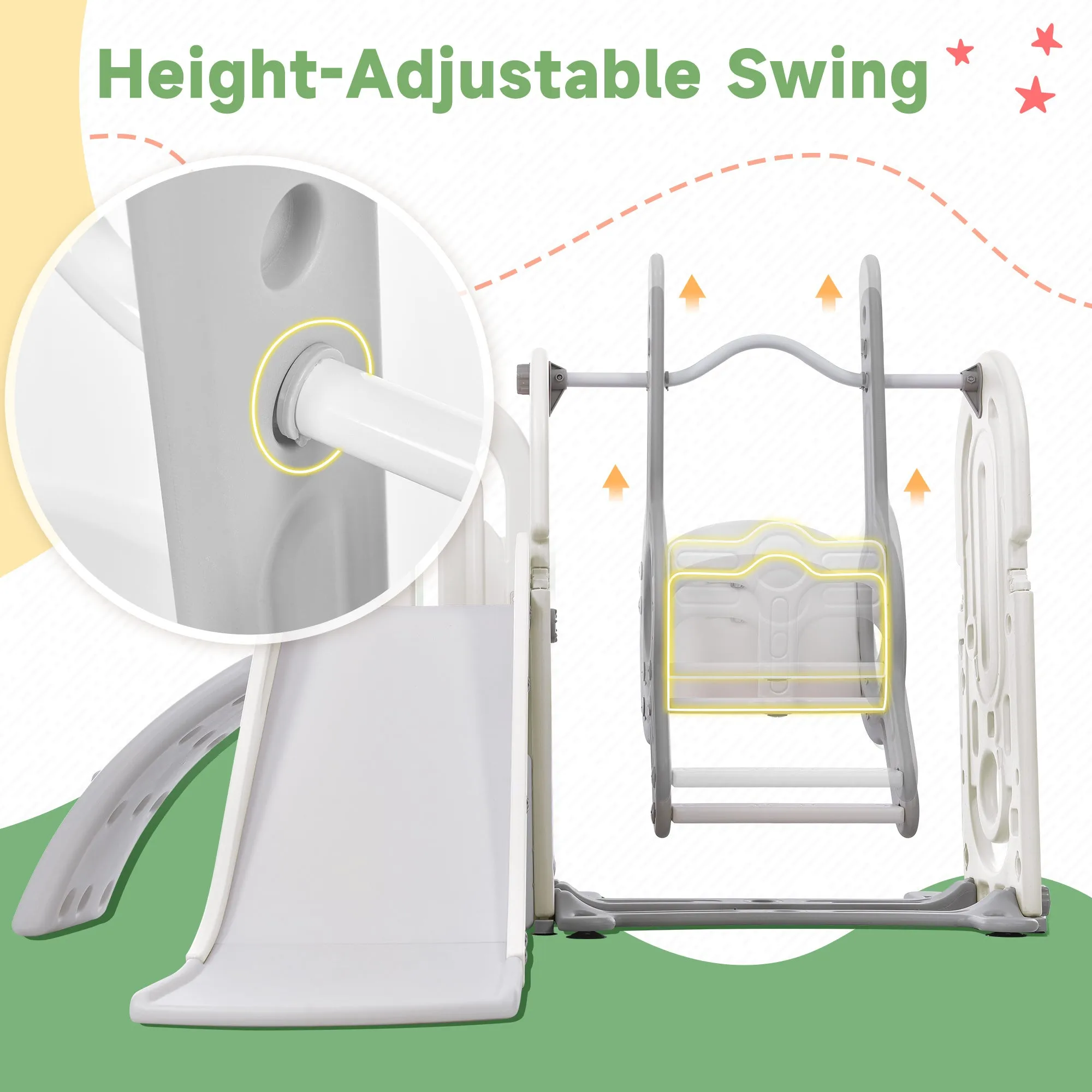 Toddler Slide and Swing Set 5 in 1; Kids Playground Climber Slide Playset with Basketball Hoop Freestanding Combination for Babies Indoor & Outdoor