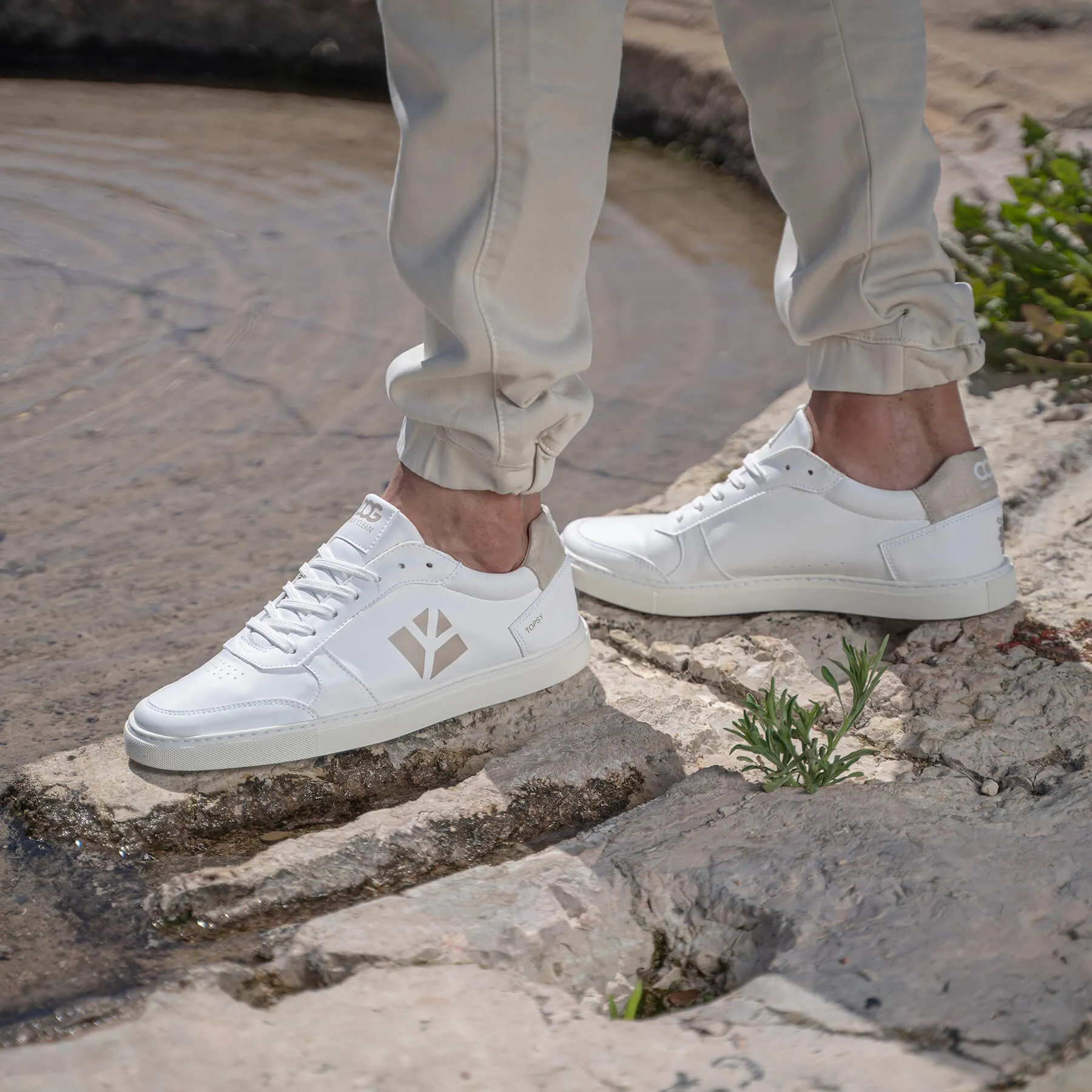 Topsy Unisex Grape Leather Vegan Sneakers | White & Beige