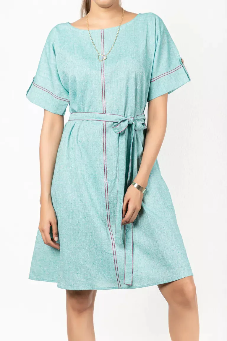 Two-Tone Yarn Dyed Sea-Green Dress