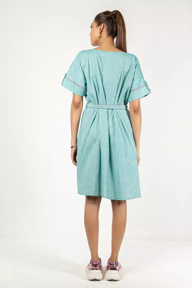 Two-Tone Yarn Dyed Sea-Green Dress