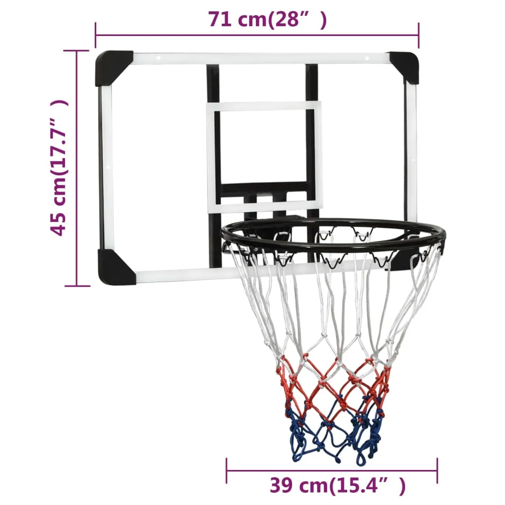 vidaXL Basketball Backboard Transparent 71x45x2.5 cm Polycarbonate