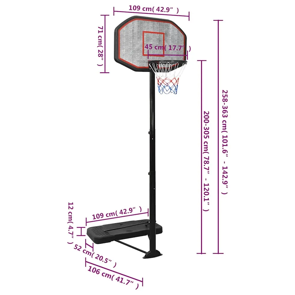 vidaXL Basketball Stand Black 258-363 cm Polyethene