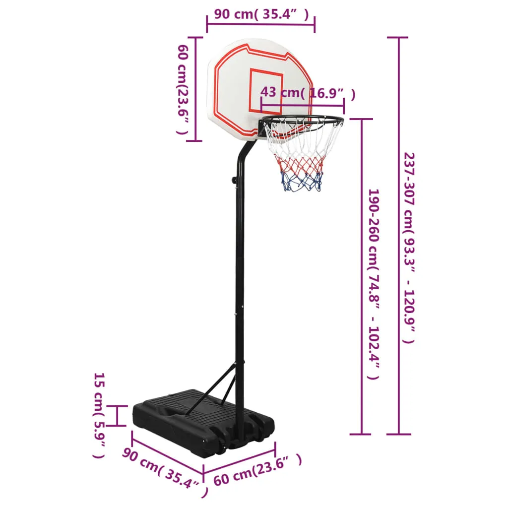 vidaXL Basketball Stand White 237-307 cm Polyethene