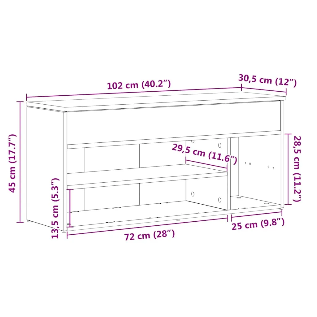 vidaXL Shoe Bench Artisan Oak 102x30.5x45 cm Engineered Wood