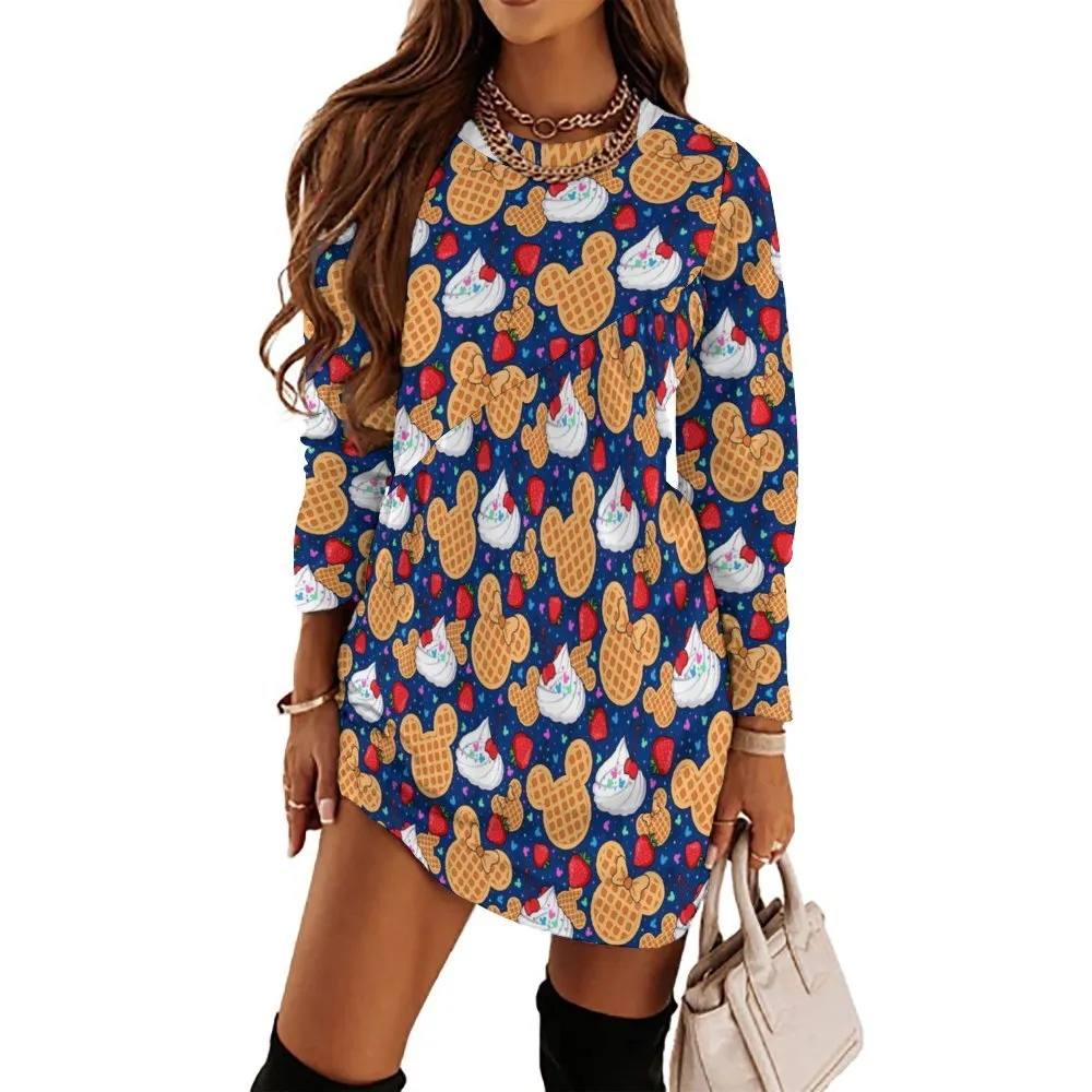 Waffles Long Sleeve Patchwork T-shirt Dress