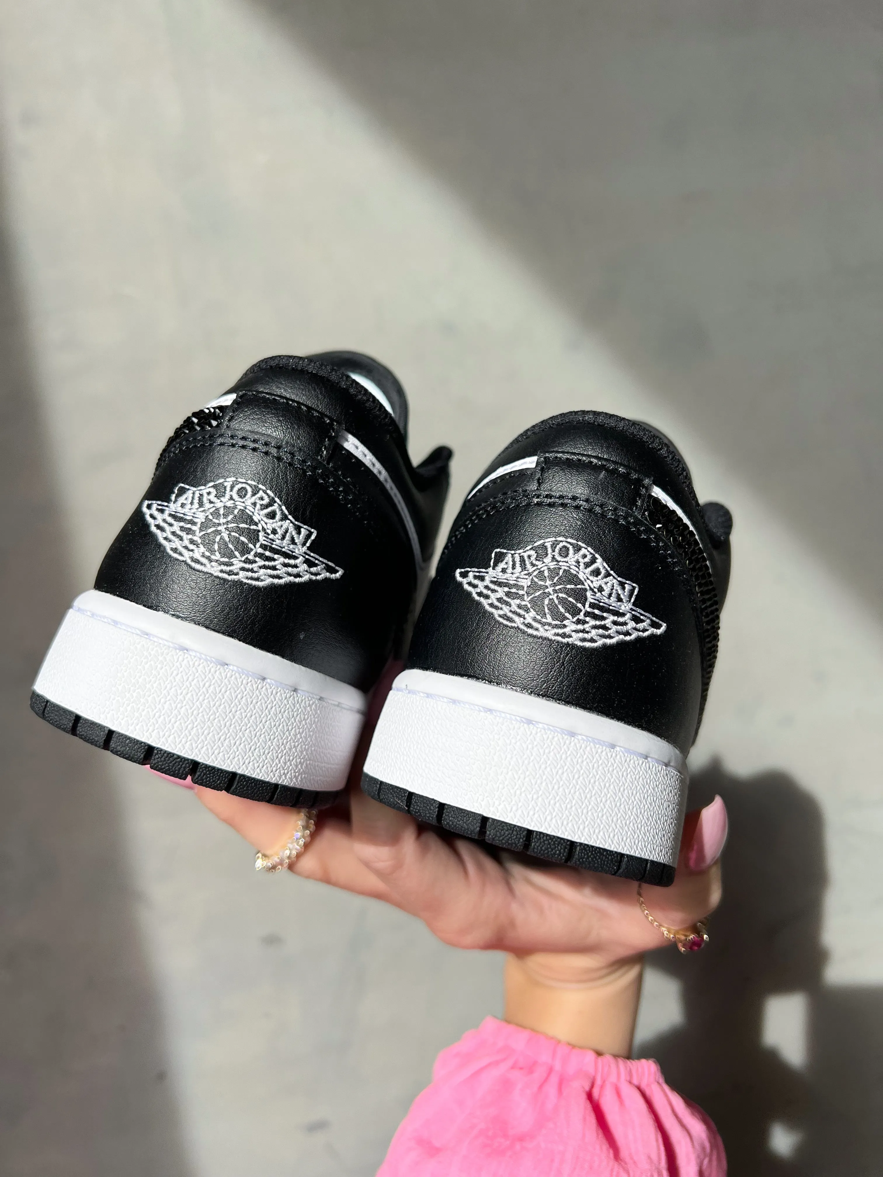 White and Black Swarovski Women’s Air Jordan 1 Low Shoes