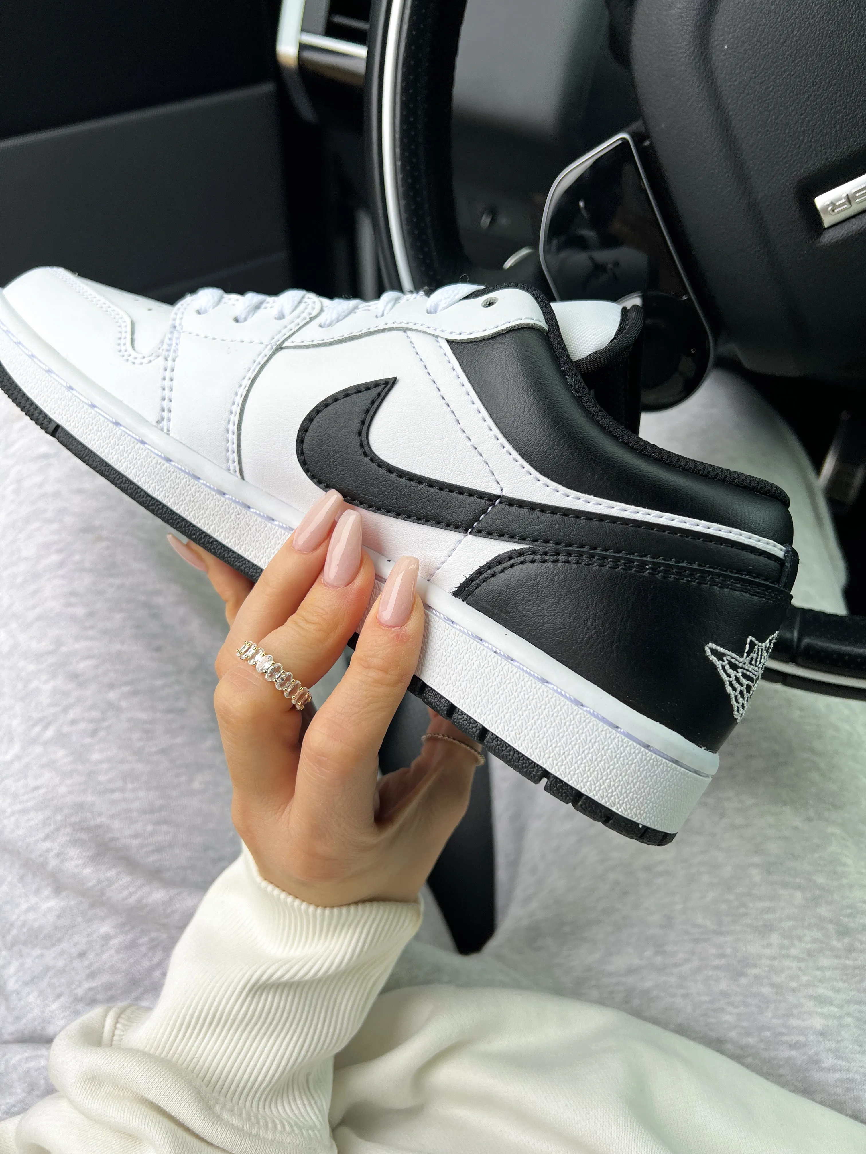 White and Black Swarovski Women’s Air Jordan 1 Low Shoes