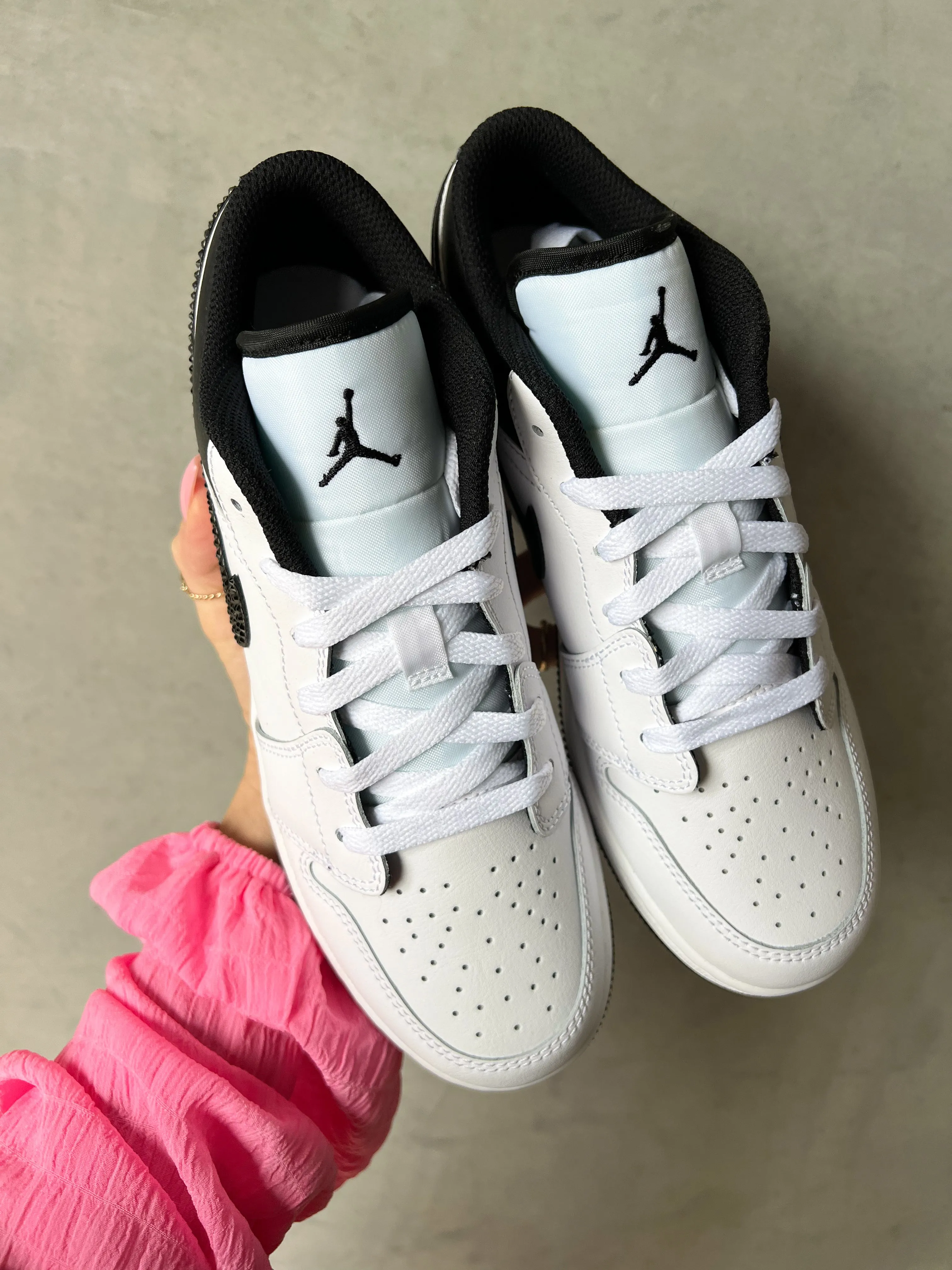 White and Black Swarovski Women’s Air Jordan 1 Low Shoes