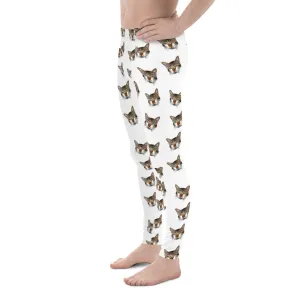 White Cat Print Meggings, Lucky Calico Cat Print Men's Leggings Tights-Made in USA/EU