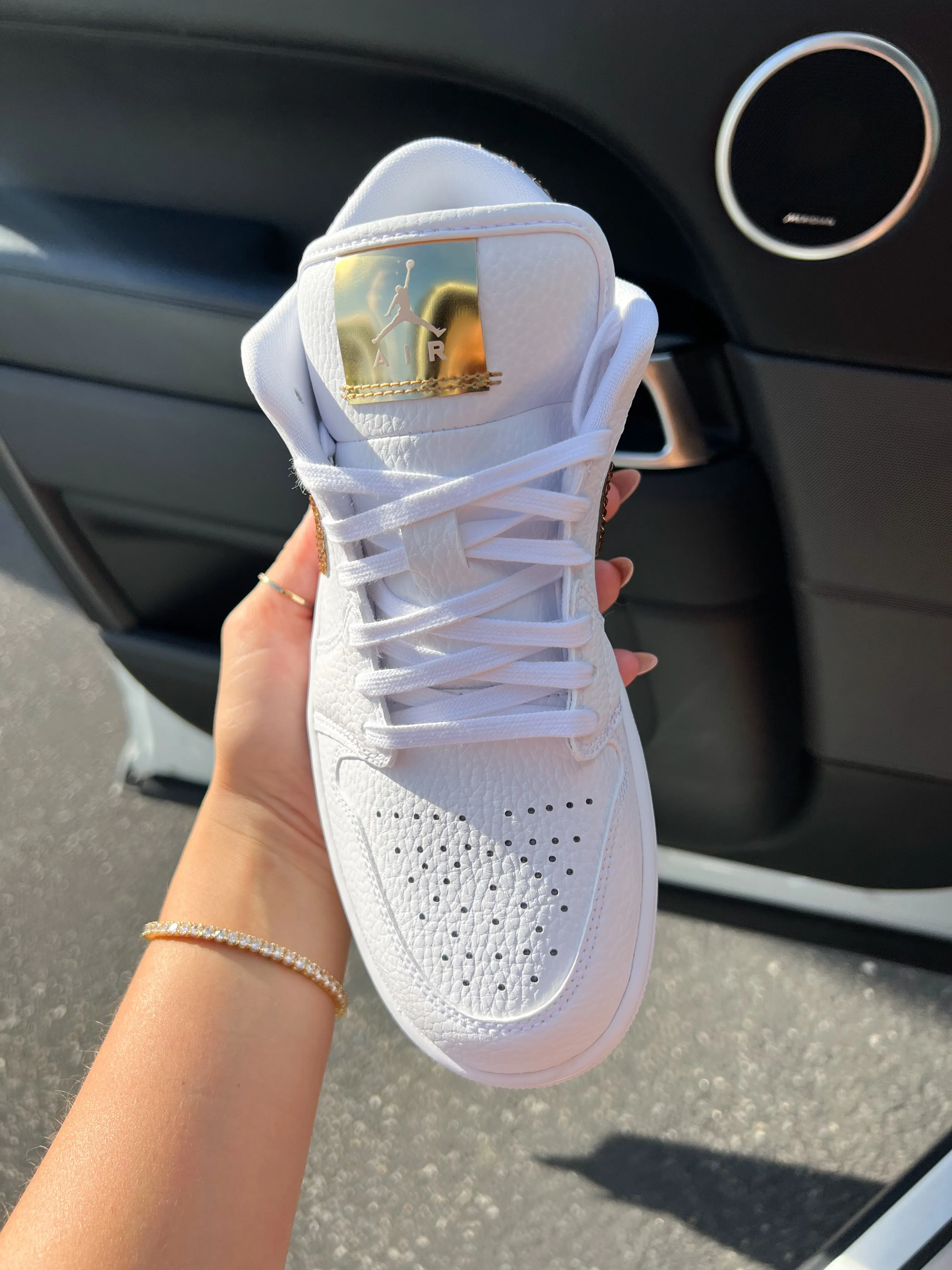 White Gold Swarovski Women’s Air Jordan Retro 1 Low Shoes