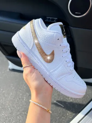 White Gold Swarovski Women’s Air Jordan Retro 1 Low Shoes