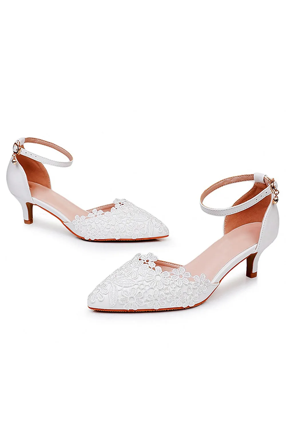 White Lace Embellished Stiletto Pointed Toe Sandals