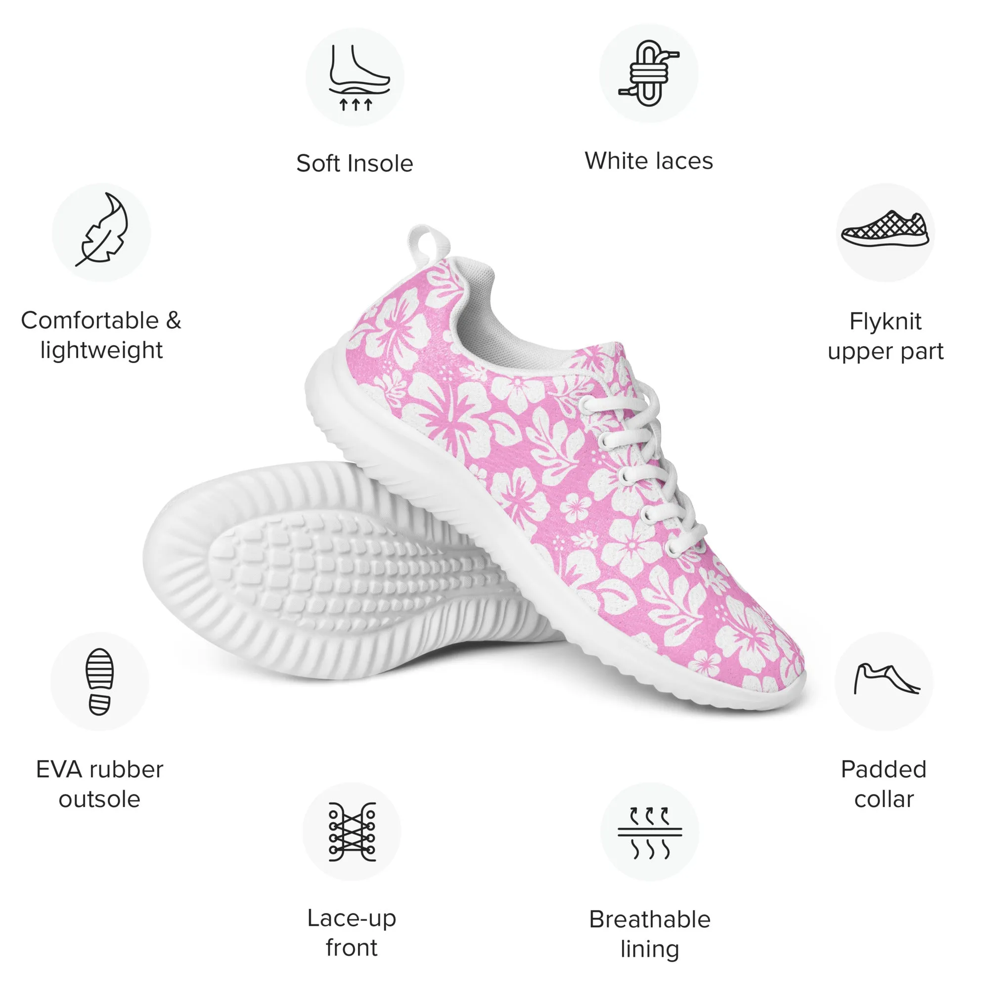 Women’s Pink and White Hawaiian Flowers Athletic Shoes