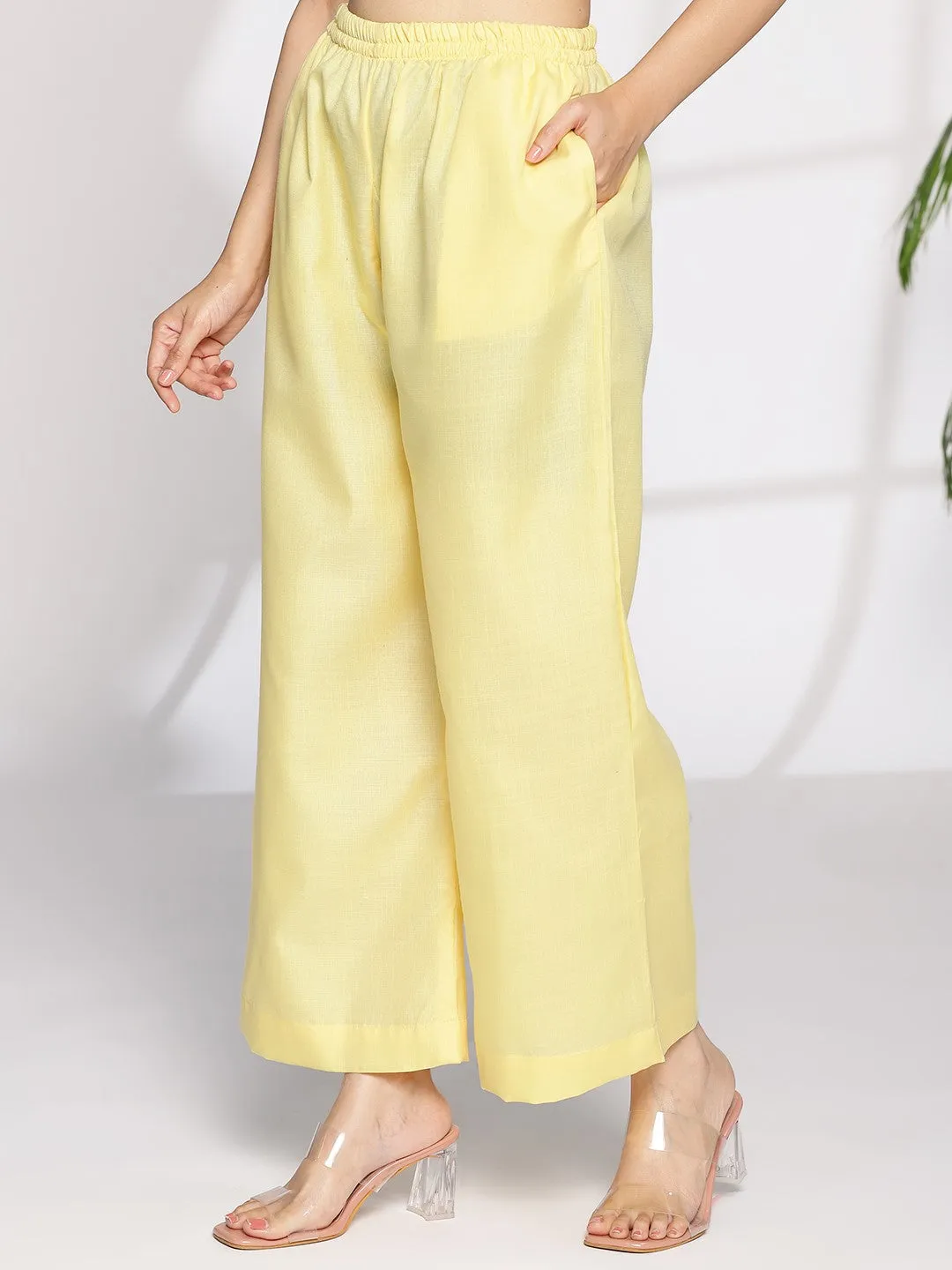 Yellow CottonSlub ShirtTop & Palazzo