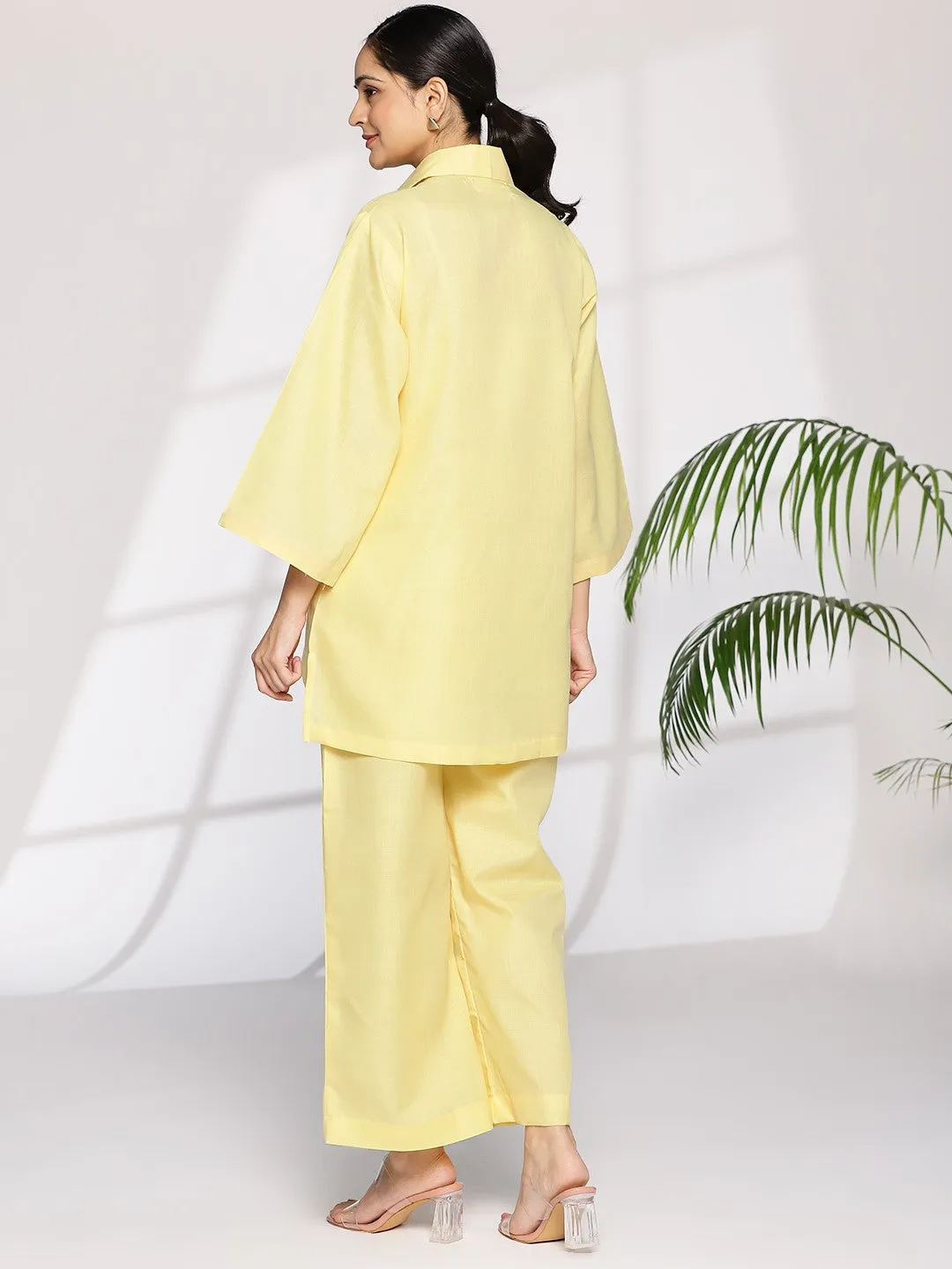 Yellow CottonSlub ShirtTop & Palazzo