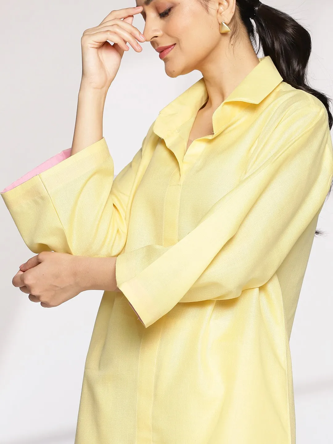 Yellow CottonSlub ShirtTop & Palazzo